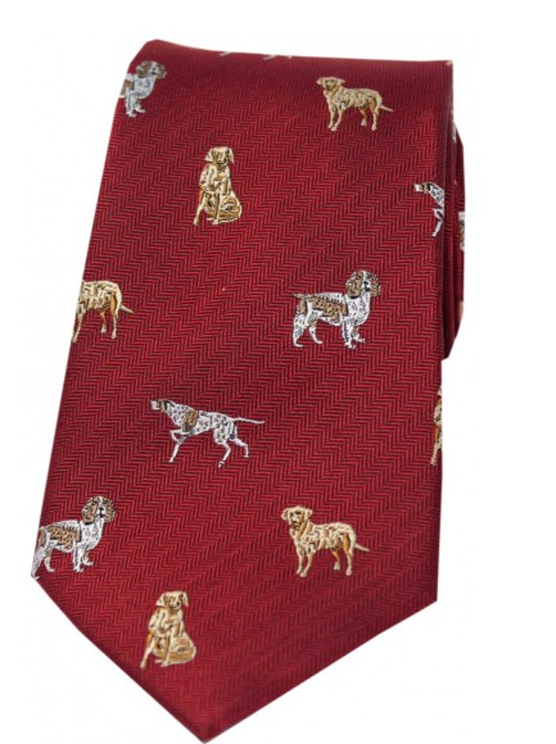 Soprano Dogs On Red Ground Country Silk Tie